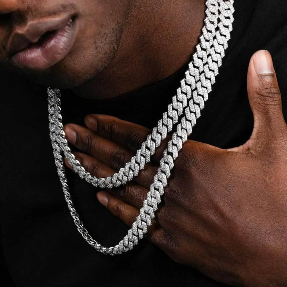 Iced Out CZ Pavé Rhombus Pendant Necklace, 16mm