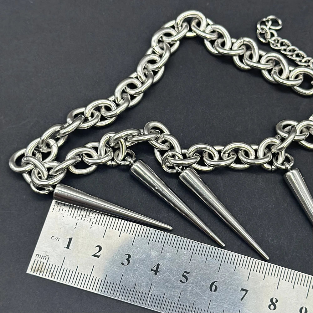 Gothic Large Spike Rivet Chunky Chain Necklace Unisex Stainless Steel Punk Style Grunge Jewelry Accessory for Women Men