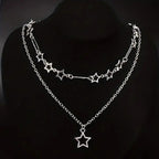 Y2K Five-Point Star Necklace Set — Stainless Steel