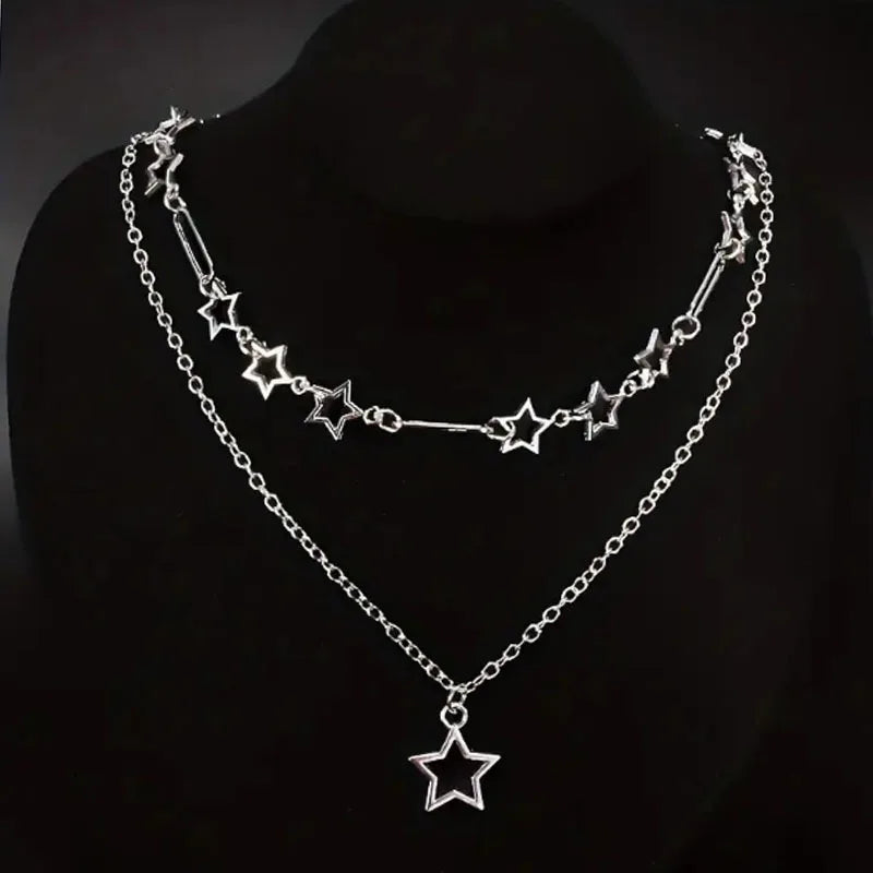 Y2K Five-Point Star Necklace Set — Stainless Steel