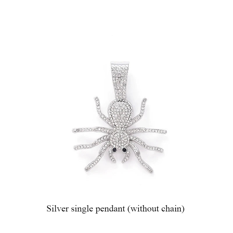 Bold Hip Hop Cuban Chain Necklace with Spider Pendant – Trendy Men's Gothic Jewelry, Punk Streetwear Accessory