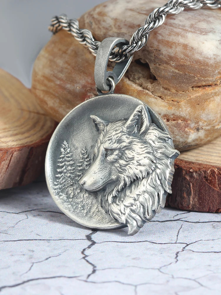 Wolf Forest Pendant — Stainless Steel