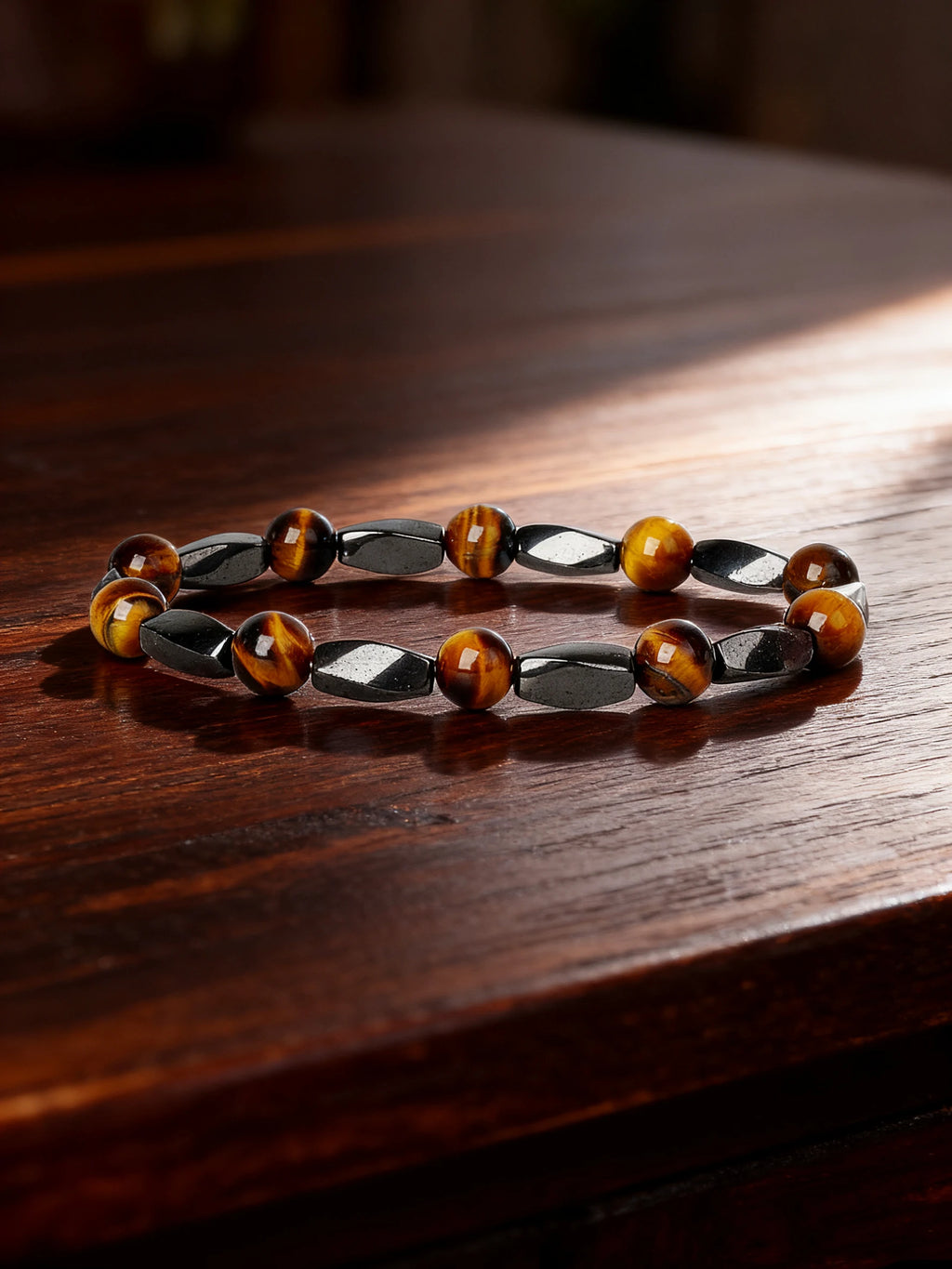 Hematite Stone Bracelet Handmade Woven with Gold color Spacers Cylinder Beads Leather for Energy Protection Reiki Charm Jewelry