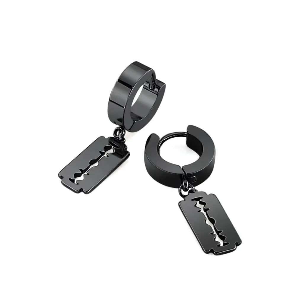Stainless Steel Gold Razor Blade Drop Earrings Small Hoop Dangle Ear Jewelry Rock Roll Men Women Fashion Gift