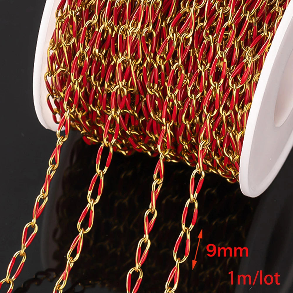 0.5m/1m Gold Plated Stainless Steel Black Enamel Paperclip Link Chain for DIY Punk Choker Necklace Jewelry Craft Making Decor