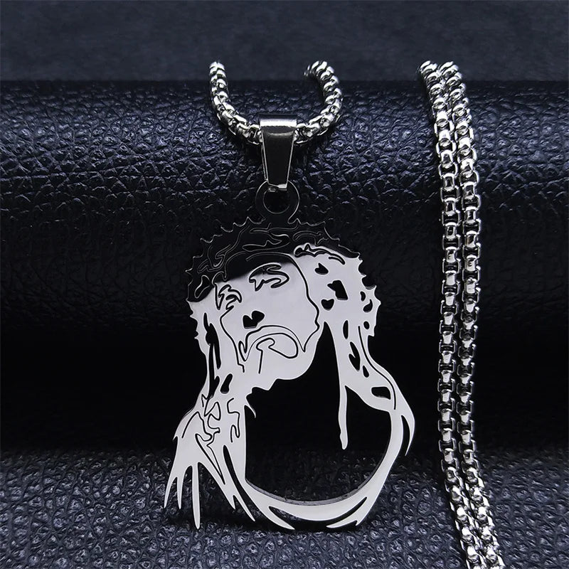 Christ Jesus Cutout Pendant Necklace — Stainless Steel Box Chain