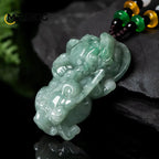 Natural Myanmar Jadeite A Cargo Pixiu Ice Oil Green Pendant  Hand-carved Fashion Lucky Charms for Men and Women Jade Necklace