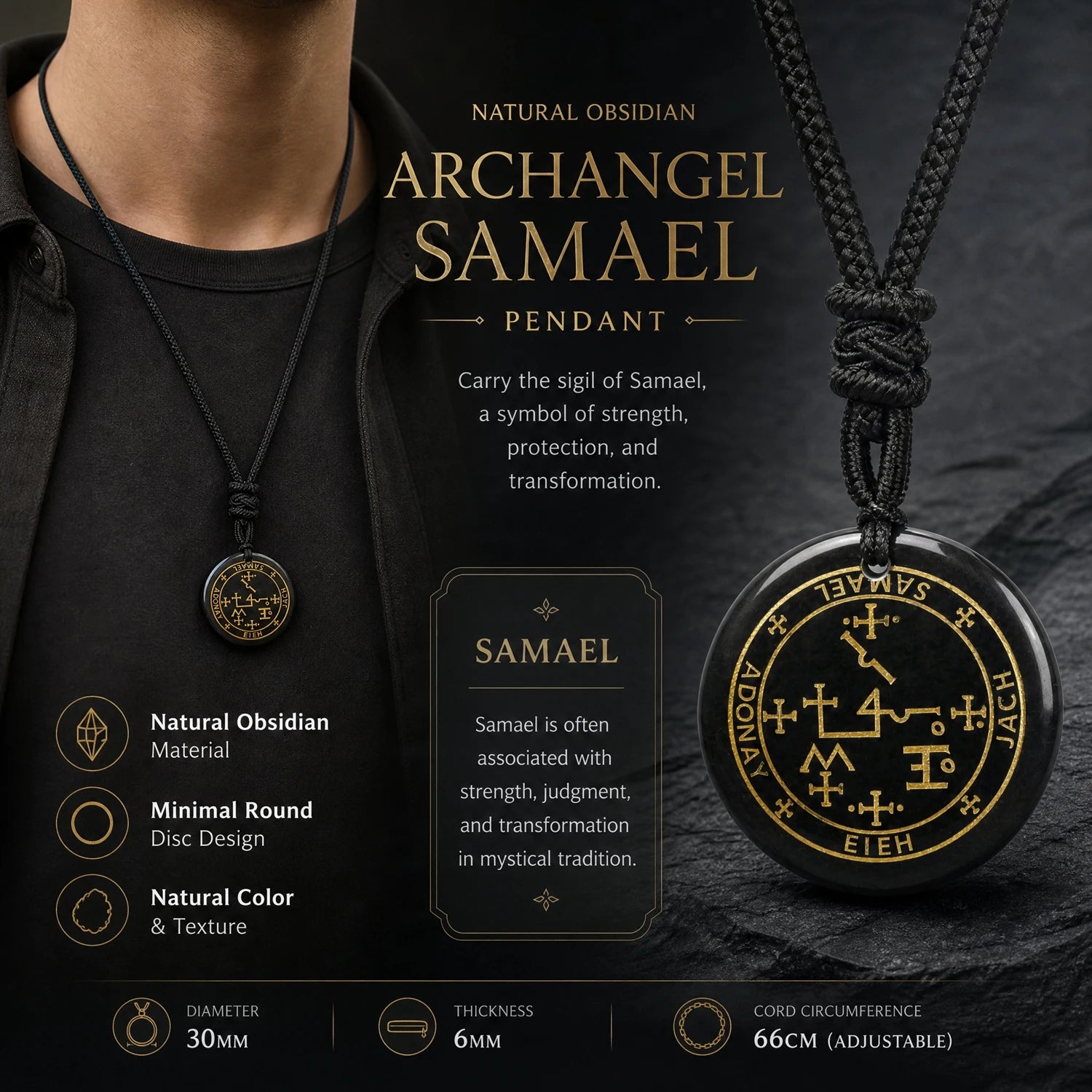 Archangel Black Pendant Necklace