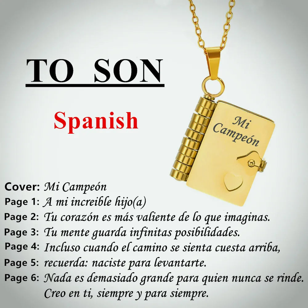 Spanish Granddaughter Book Necklace Engraved Information Heart Locket Pendant Gifts From Grandma Jewelry