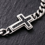 Cross Cuban Link Bracelet for Men Adjustable Stainless Steel Hip Hop Punk Religious Faith Jewelry Gift for Daily Wear