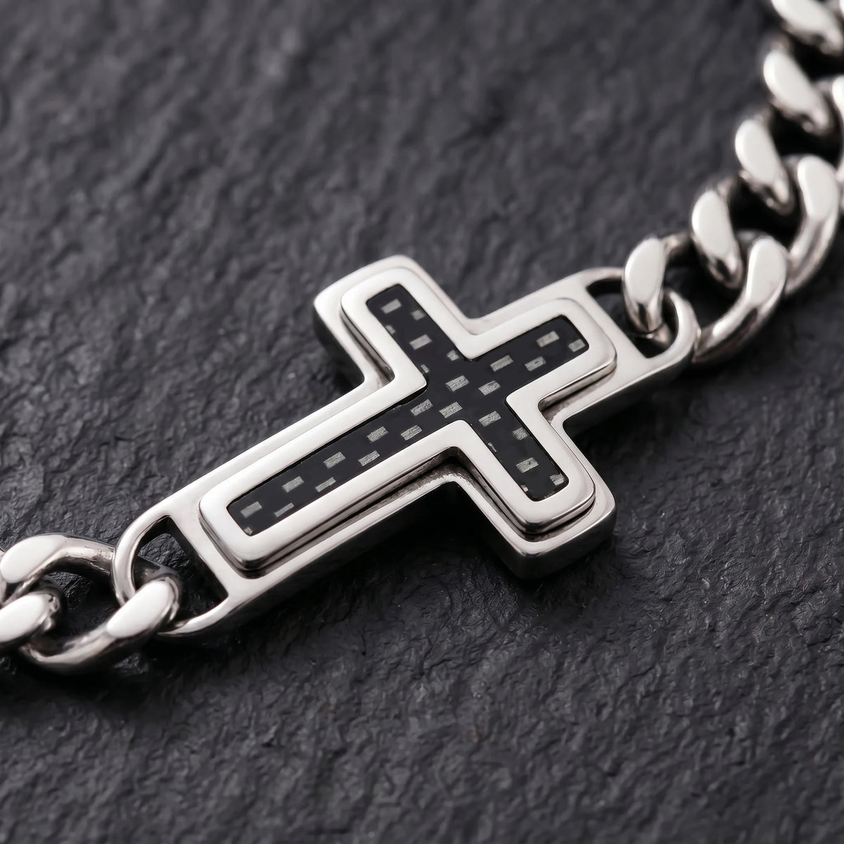 Cross Cuban Link Bracelet for Men Adjustable Stainless Steel Hip Hop Punk Religious Faith Jewelry Gift for Daily Wear