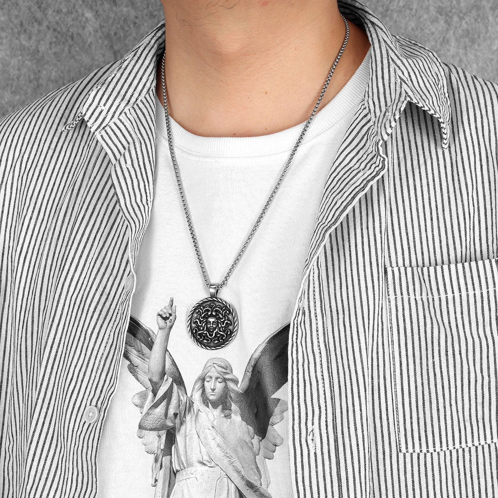 Snake Medusa Pendant Necklace Stainless Steel