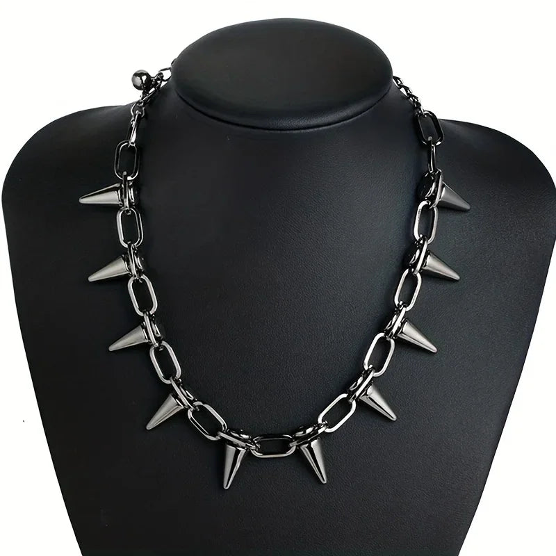 Studded Spikes Choker Necklace — Stainless Steel