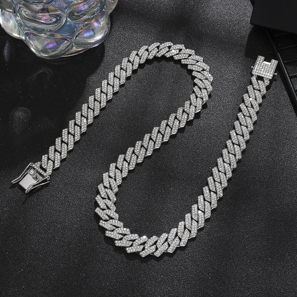 TrendMen Hiphop Rock Cuban Link Chain Alloy Necklaces For men Boys Gold Color Metal Crystal Clavicle Chain Party