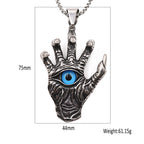 Vintage Skull Hand Demon Eye Necklace Pendant Men's Punk Biker Stainless Steel Hell's Eye Pendant Fashion Men Chain