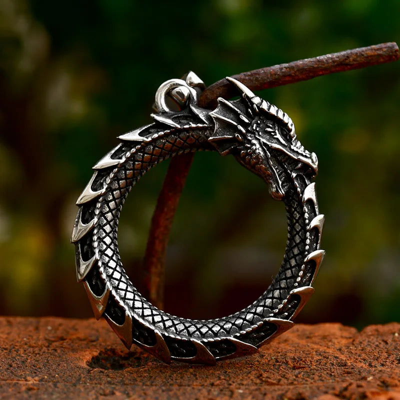 Viking Dragon Stainless Steel Pendant Necklace