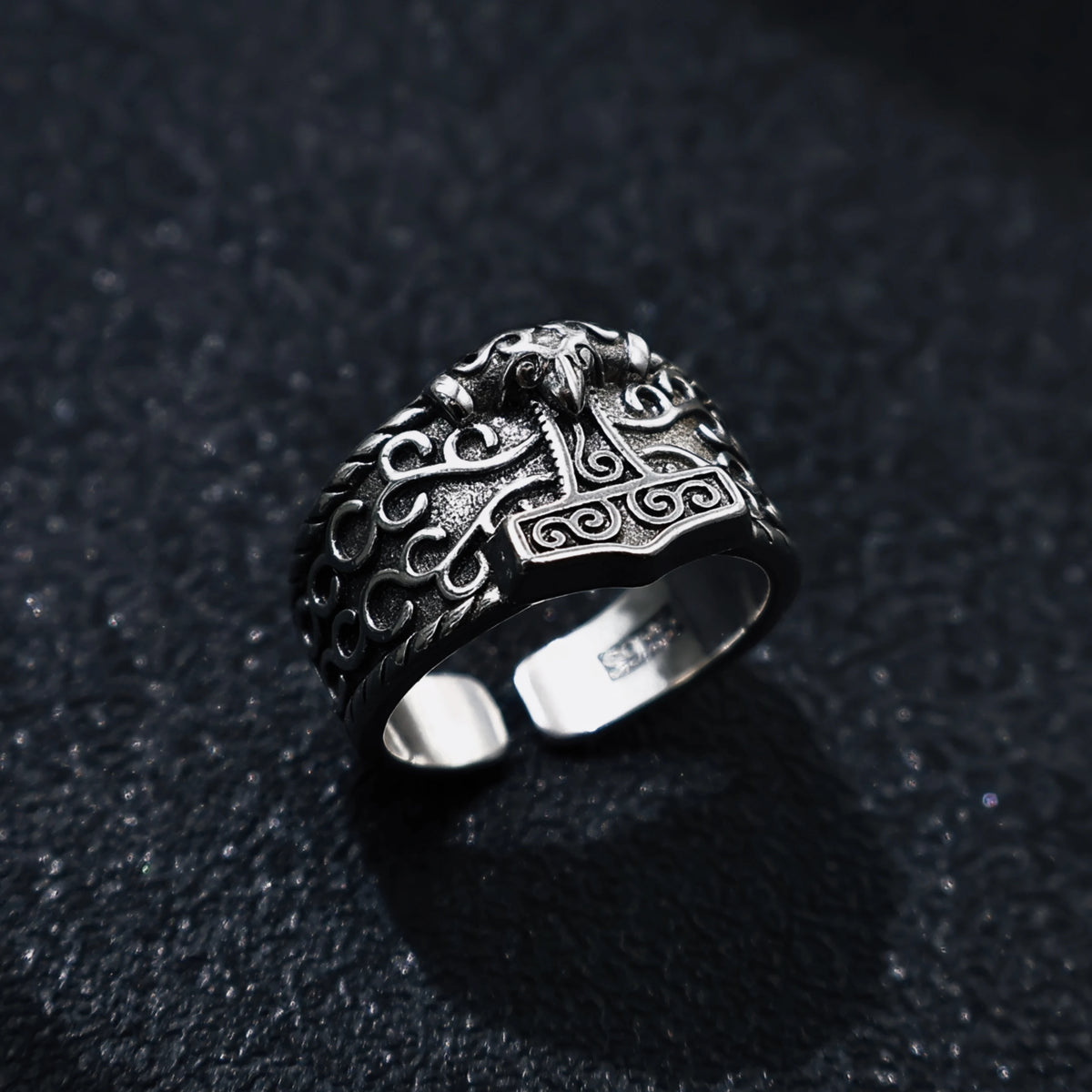 Viking Anchor Open Ring, Silver-Tone — Copper Alloy