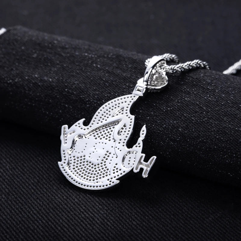 Iced Out Flame Pendant — 14K Gold