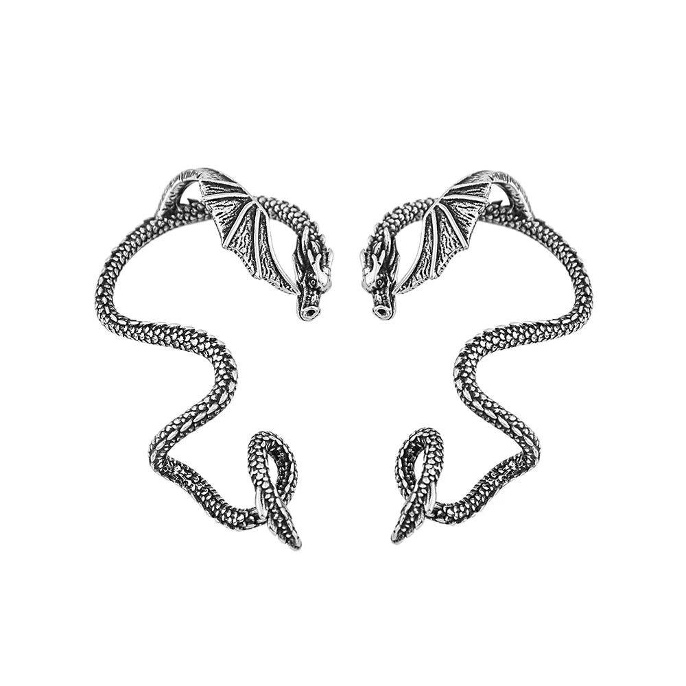 Dragon Steel Earrings Vintage Winged Punk Cuff
