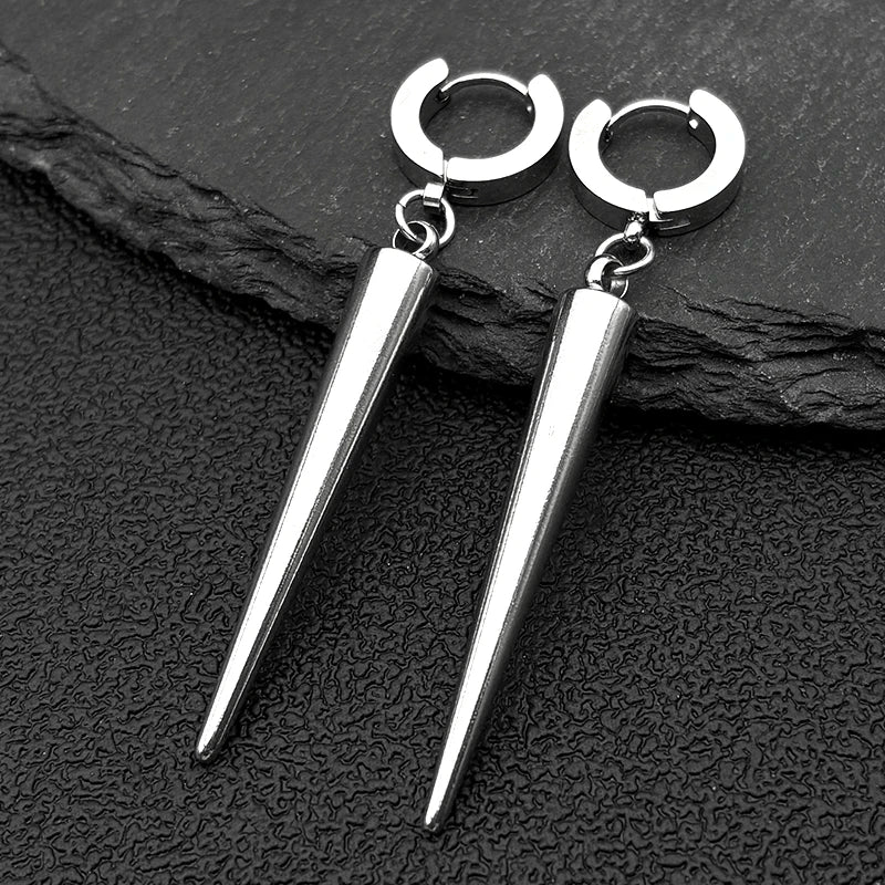 Spike Huggie Hoop Earrings Men Large Stainless Steel Spike Gothic Punk Emo Alternative Women Female Ear Rings Jewelry