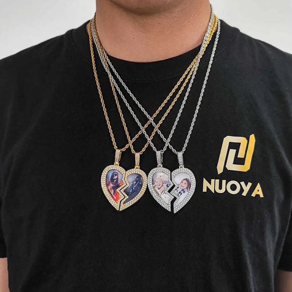 Iced Out Heart Photo Pendant Necklace