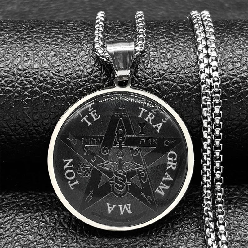 Seal of Seven Archangels Medal Stainless Steel Glass Necklace Seal of Solomon Talisman Necklace Protection Jewelry