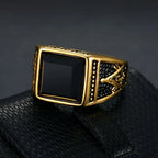 Vintage Black Square Rings For Men Women 316L Stainless Steel Gothic Fashion Masonic Letter G Ring Biker Jewelry Accessories