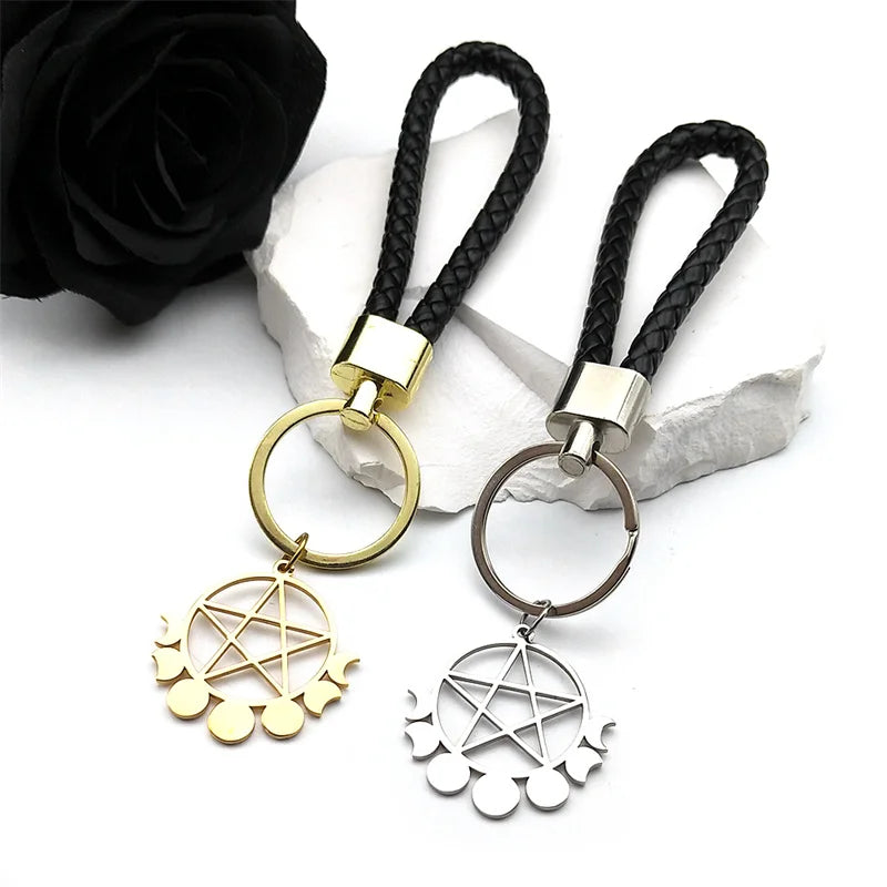 Star Key Gold Pendant Goth Witchcraft Satan Pentagram