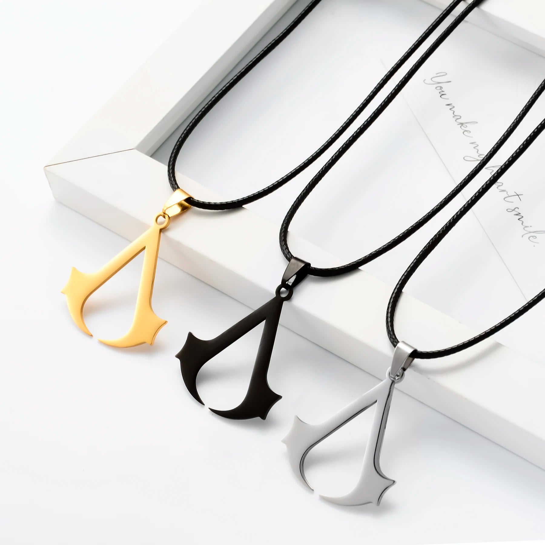 Stainless Steel Assassin Necklace Classic Movie Cosplay Accessory Jewelry Gifts Fashion Charm Pendant for Women Men