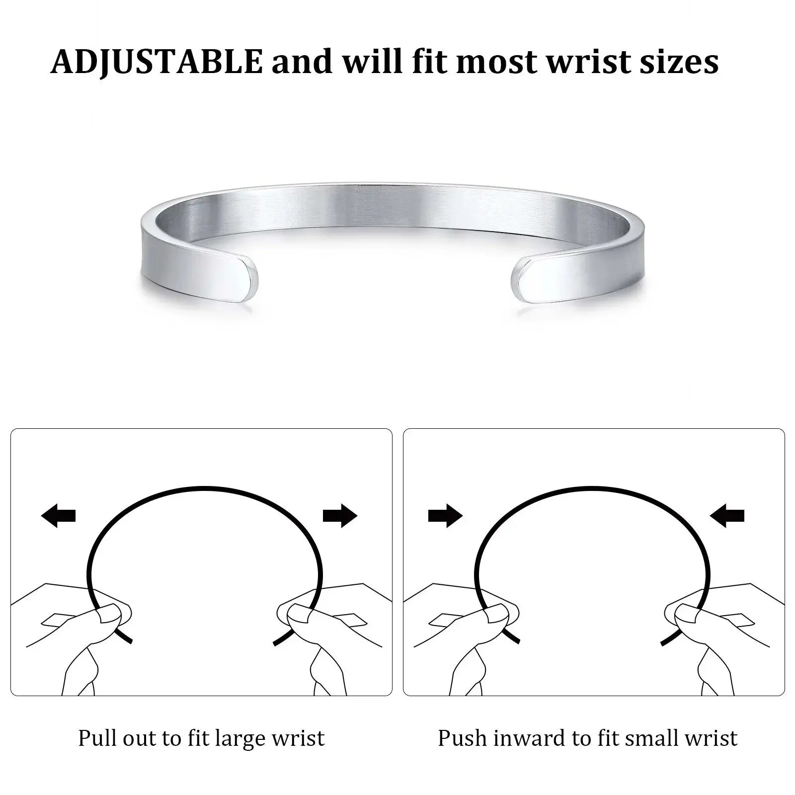 Punk Bend Ring for Men Boys,High Polished Stainless Steel Adjustable Ring,6/8/11.5mm Width Simple Ring for Husband Son