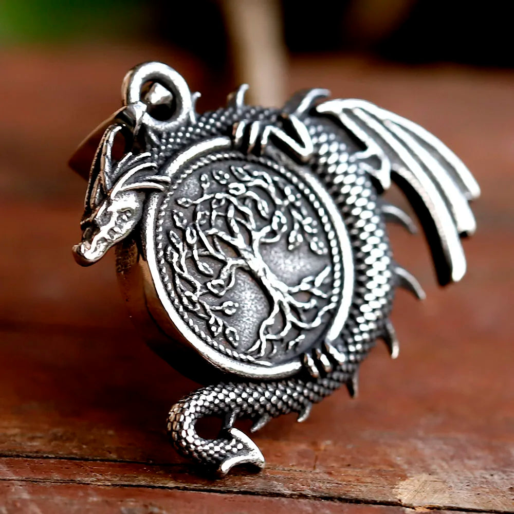 Viking Dragon Stainless Steel Pendant Necklace