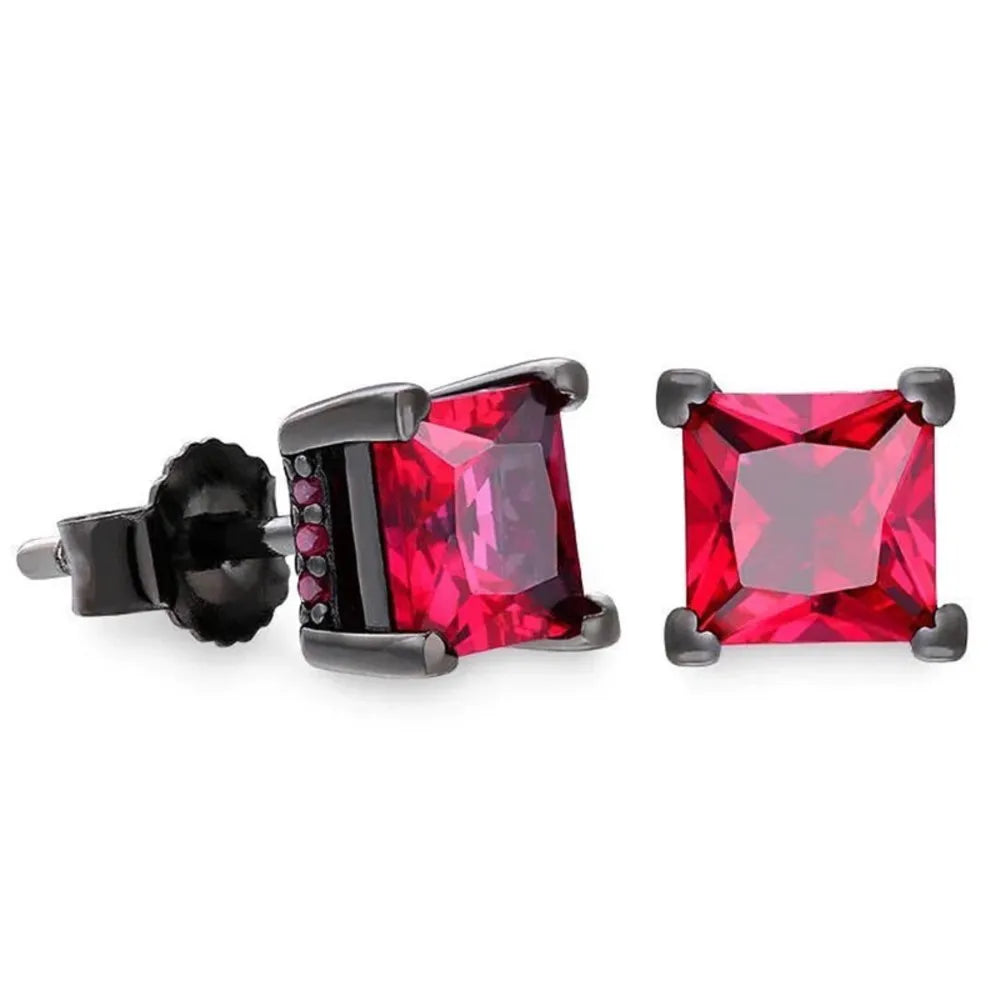 Gothic Iced Out Square CZ Stud Earrings Colorful