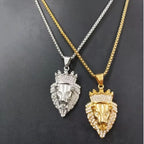 Iced Out Crown Lion King Pendant — Two-Tone
