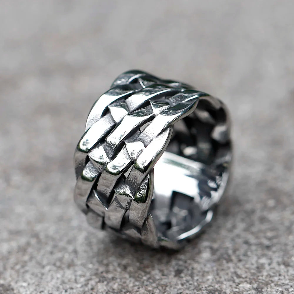 Nordic Viking Twist Weave Ring — Men's Band, Stainless Steel