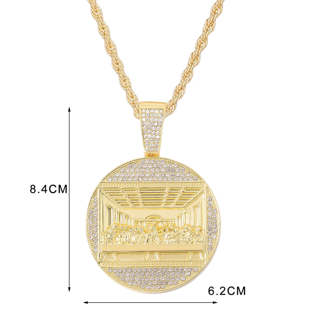 New Last Supper Pendant Cuban Chain Necklace With 14mm Iced Out Chain Fashion Hip Hop Men Charm Pendant Tennis