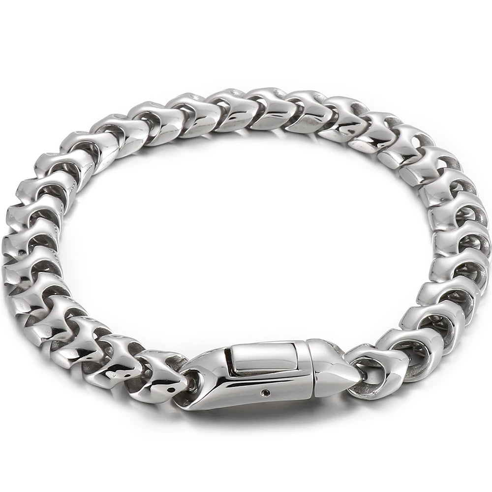 9MM Wide Curb Link Chain Man Bracelet for Men In Polished Stainless Steel Men's Wrist Bracelets On Hand Jewelry Mannen