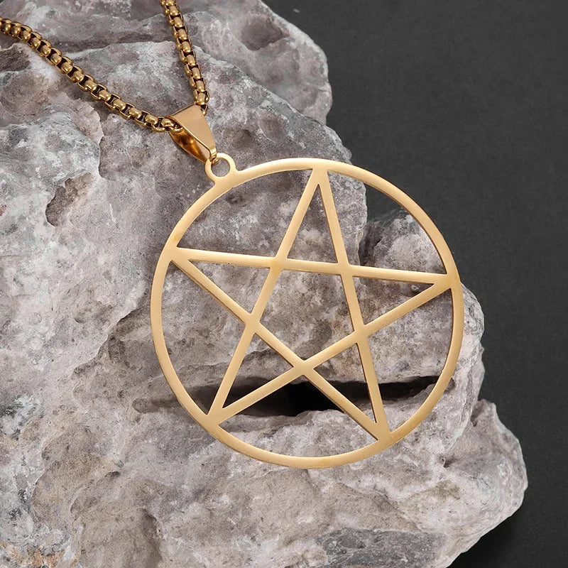 Stainless Steel Solomon Religious Seven Archangels Compass Pendant Necklace Men's Retro Lucky Amulet Jewelry