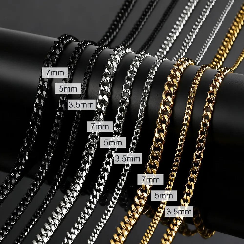Classic Curb Chain Necklace for Men Women,3.5/5/7MM Stainless Steel Cuban Chain Chokers,Hip Hop Basic Chain Jewelry Gift