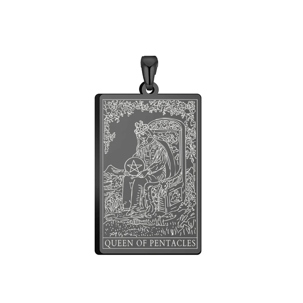 Dawapara Pentacles Tarot Card Pendant for Necklace Stainless Steel Golden Black Jewelry Accessories Charms Pendants