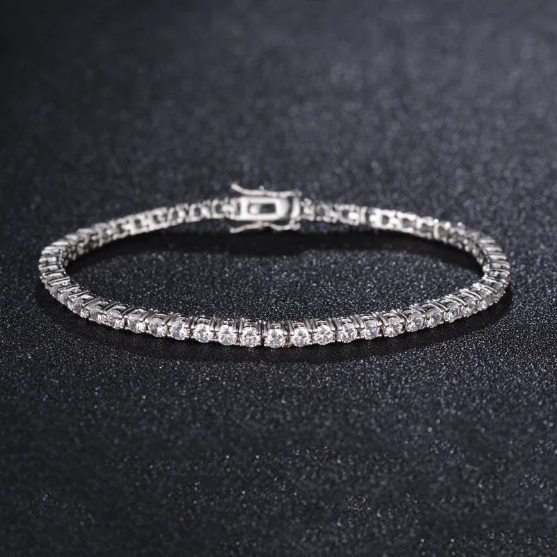 LUXUKISSKIDS Fashion 3MM Zirconia Tennis Braclets Gothic Men/Woman's Bracelet 4 Claw AAA White Black Shiny Stone Steel