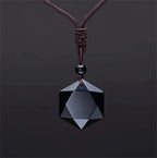 New Fashion Black Obsidian Pendant Necklace Obsidian Star Pendant Lucky Love Crystal Jewelry With Free Rope Drop