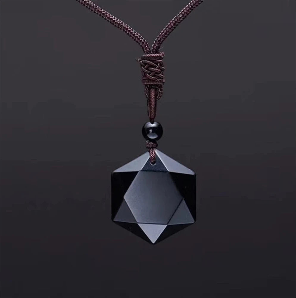 New Fashion Black Obsidian Pendant Necklace Obsidian Star Pendant Lucky Love Crystal Jewelry With Free Rope Drop