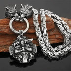 Wolf Head Snake Head Men's Stainless Steel Pendant King Chain Necklace, Nordic Viking Retro Scandinavian Amulet Jewelry