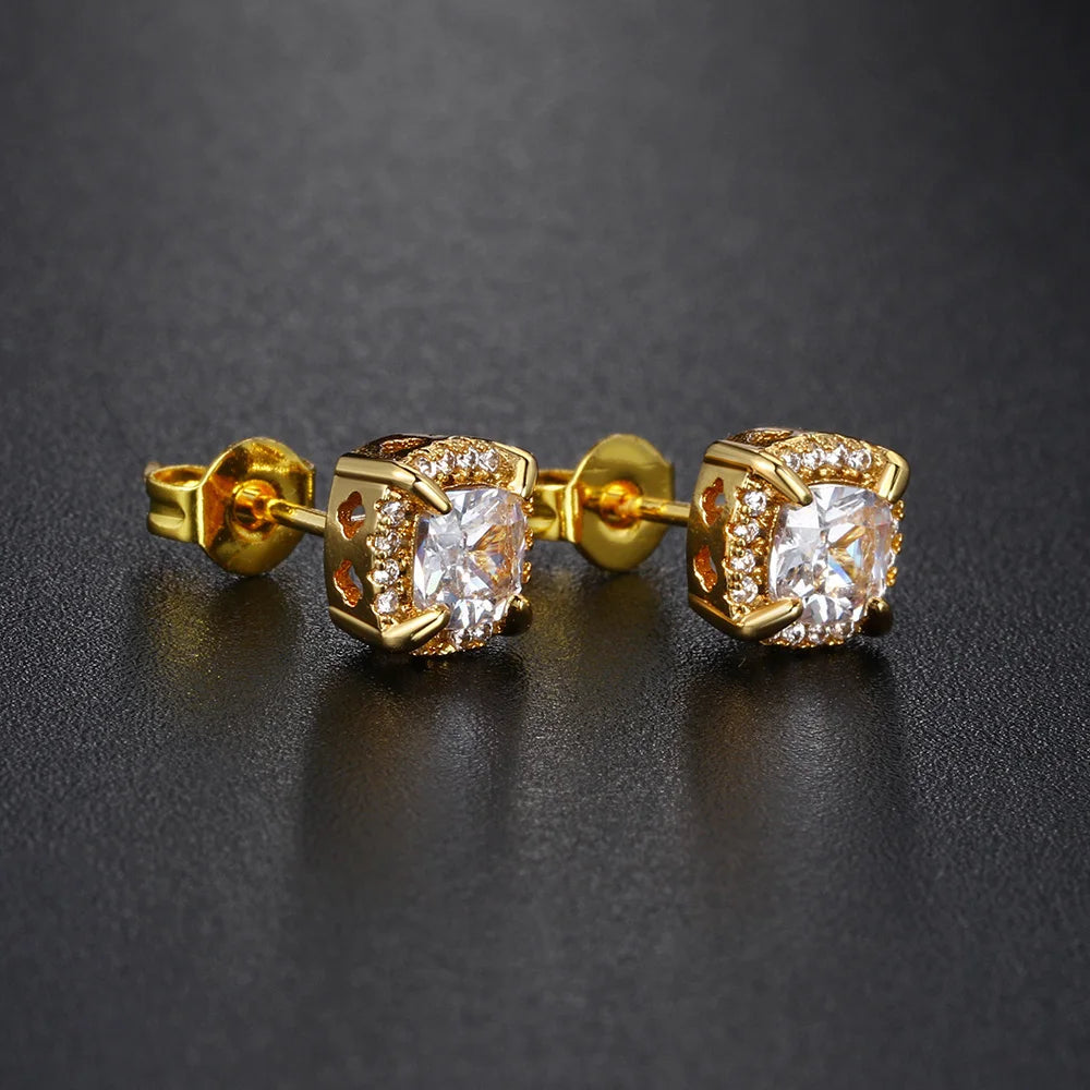 Two-Tone Iced Out Square Stud Earrings Multicolor