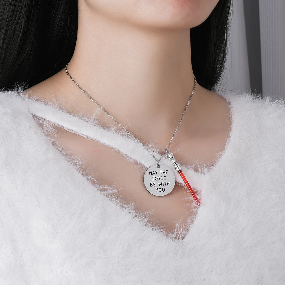 Stainless Steel Lightsaber Pendant Necklace Classic Movie Series Universe War Force Jewelry for Fans Gifts