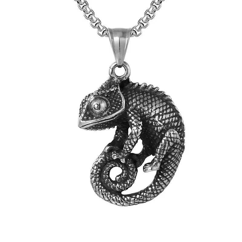 Gothic Chameleon Pendant Necklace for Men Biker — Stainless Steel