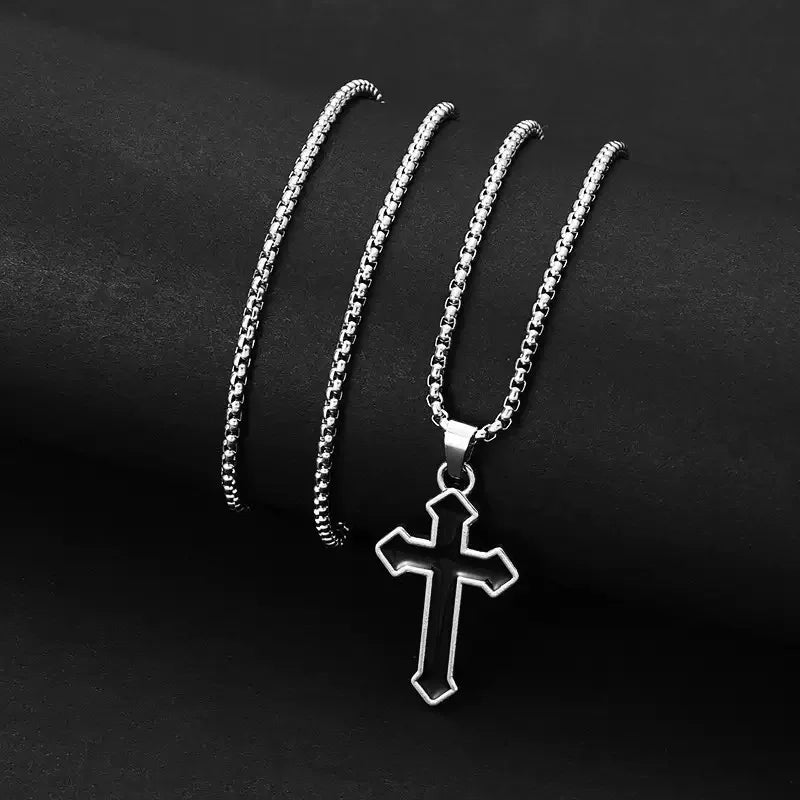 2025New Smooth Cross Necklace women and Men's Titanium Steel Versatile Long Cross Pendant Sweater Chain Accessories