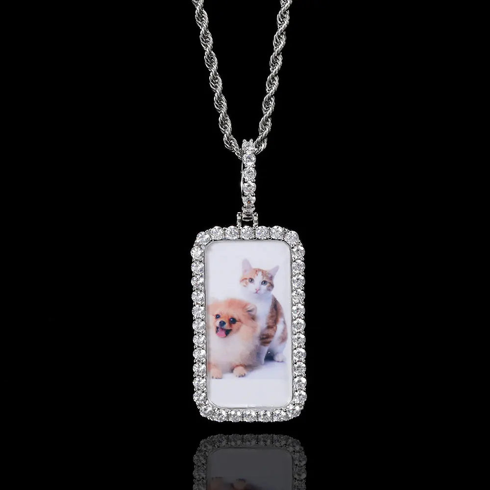 Iced Out Photo Pendant Necklace Rectangle
