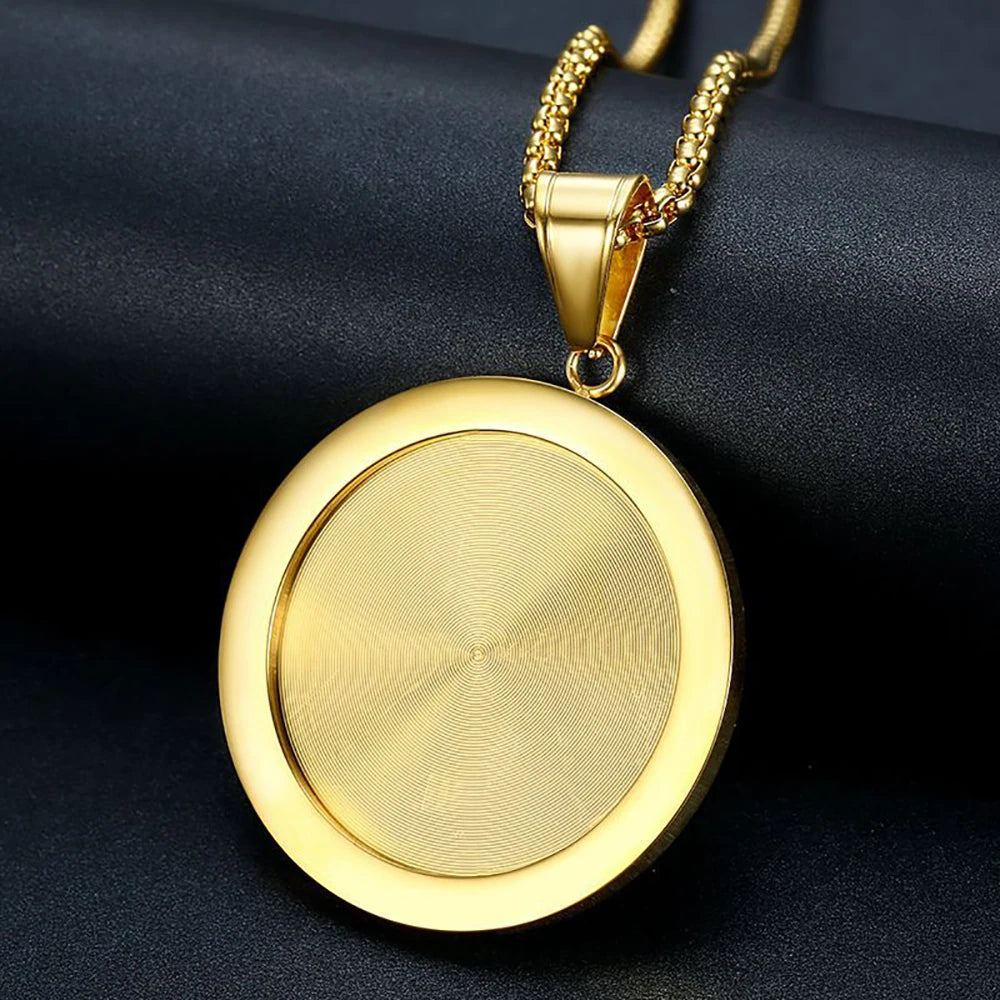 Iced Out Big Angel Round Pendant Necklace — Gold, Stainless Steel