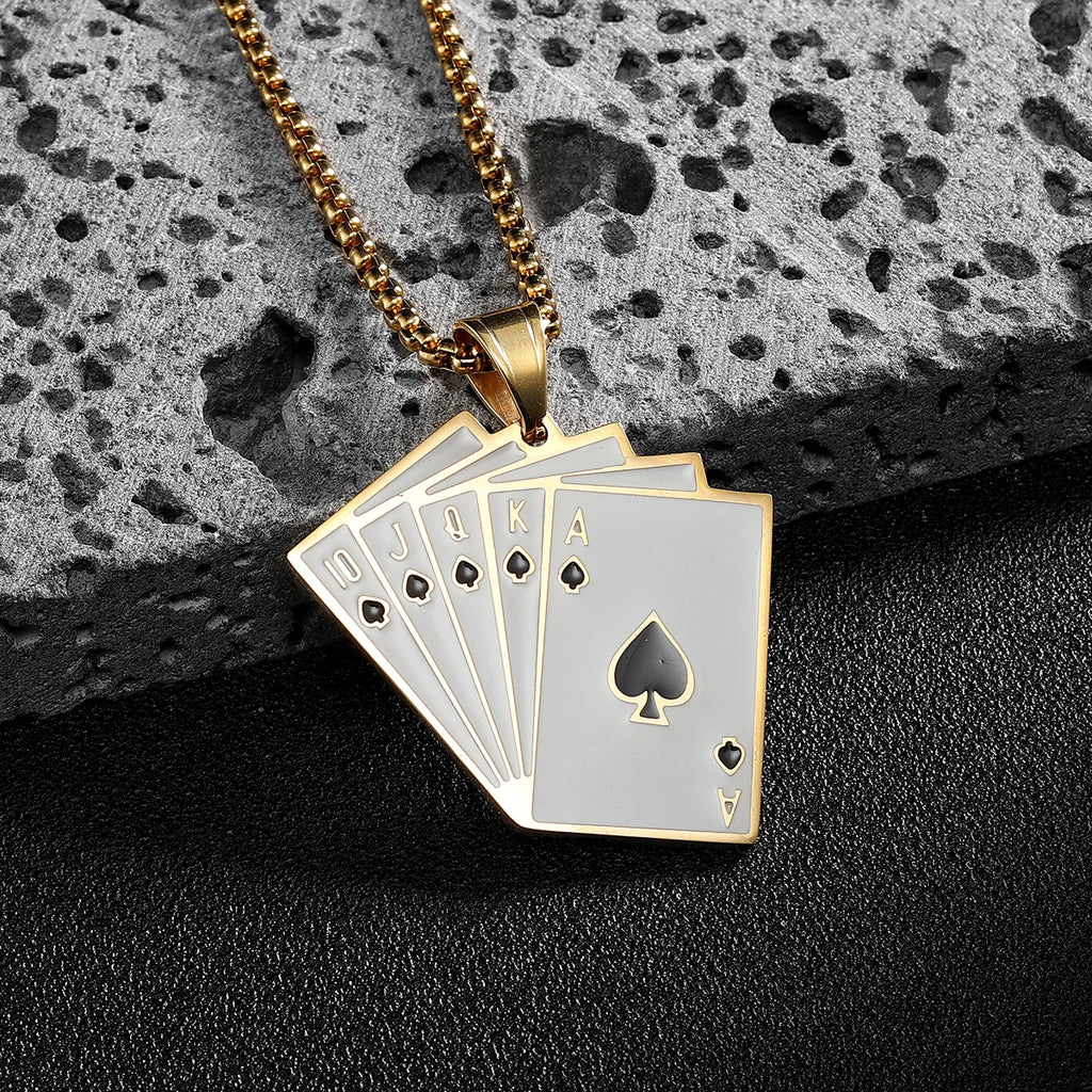 Lucky Poker Flush Pendant Necklace — Stainless Steel